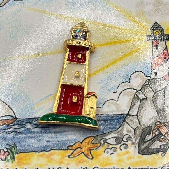 Lighthouse Enamel Pin with Genuine Austrian Crystals - Picture 2 of 4